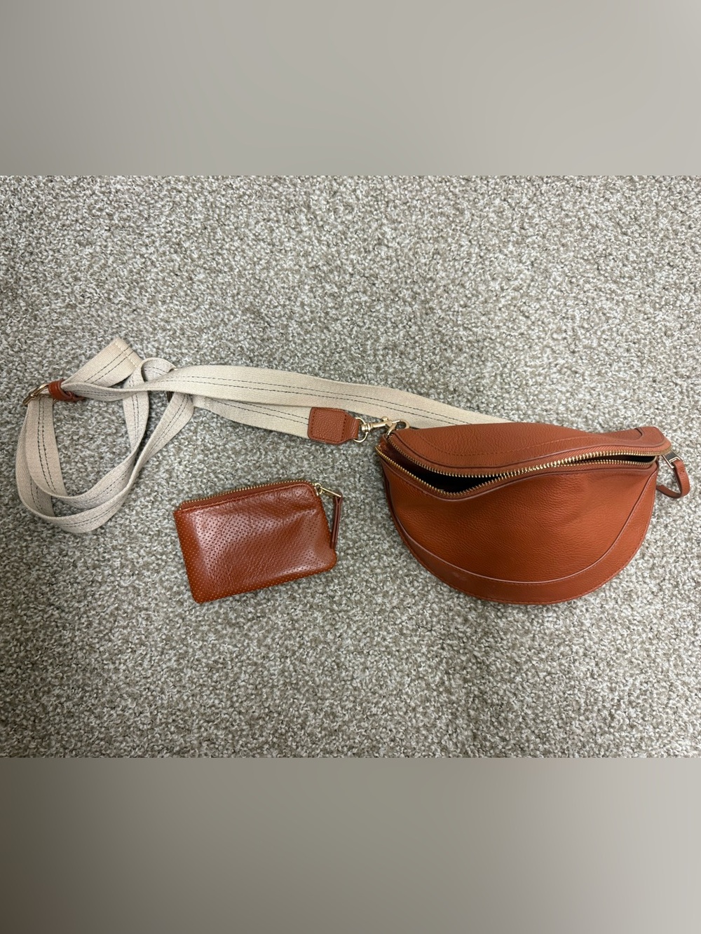 Brown Leather Crossbody Belt Bag with Coin Pouch